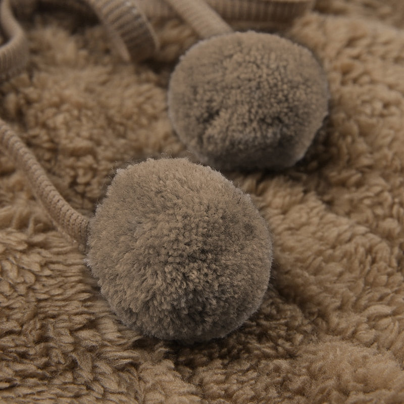 Fleece Teddy Shorts with Pom Poms