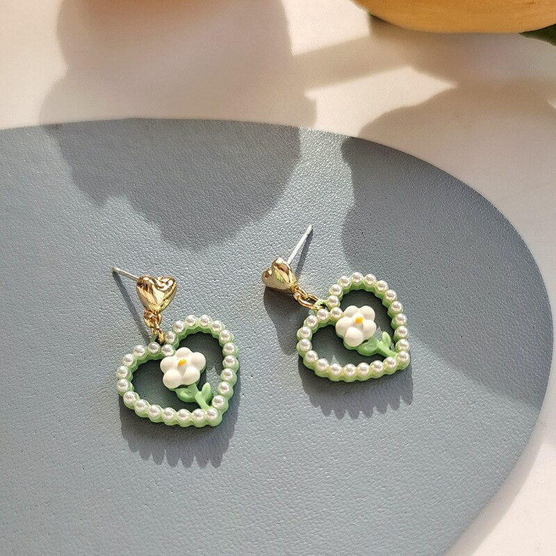 Green Floral Love Earrings - Lightweight and Durable!