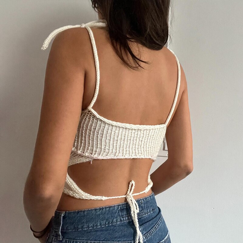 Knitted and Crocheted Flowery Cami Top