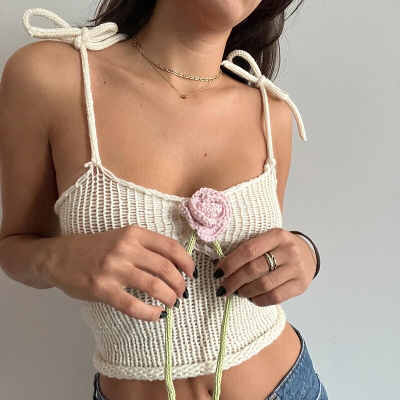 Knitted and Crocheted Flowery Cami Top