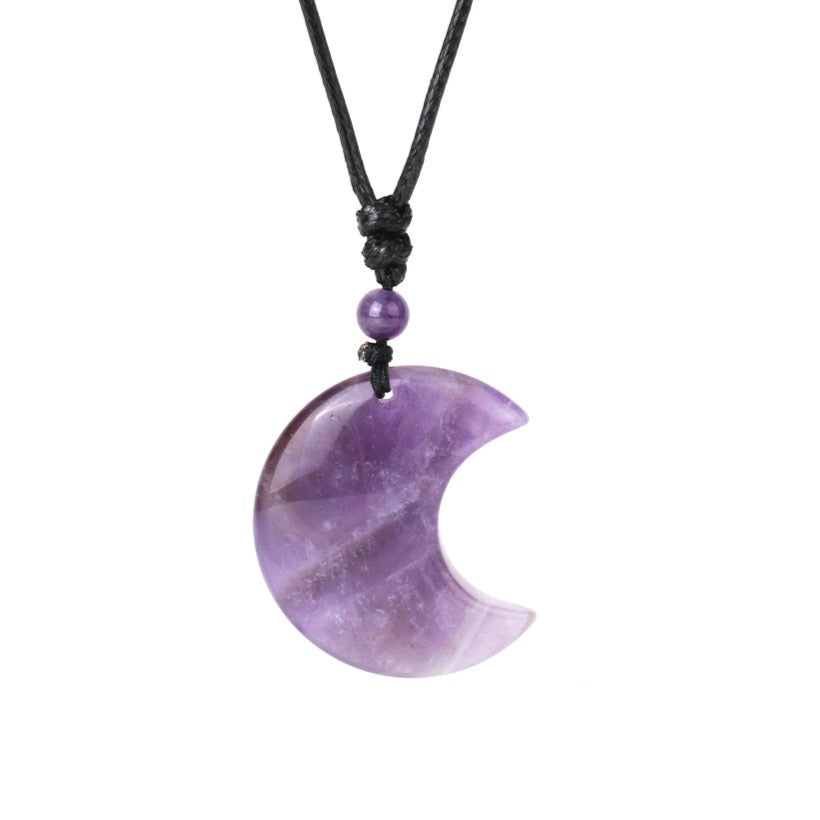 Crescent Moon Crystal Necklace with Natural Stone