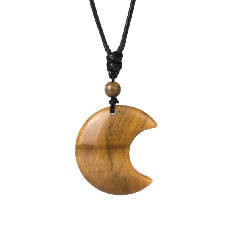 Crescent Moon Crystal Necklace with Natural Stone