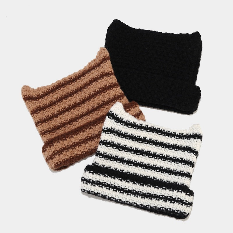 Striped Knitted Beanie for Adults