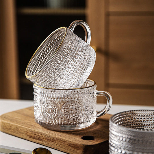Embossed Glass Coffee Cup Collection