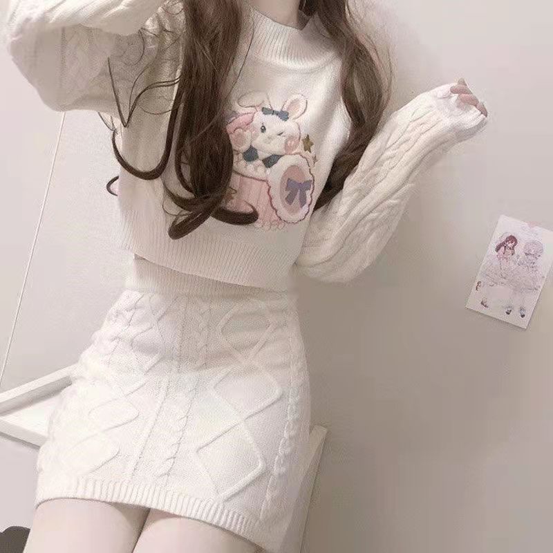 Off White Anime Rabbit Sweater Set