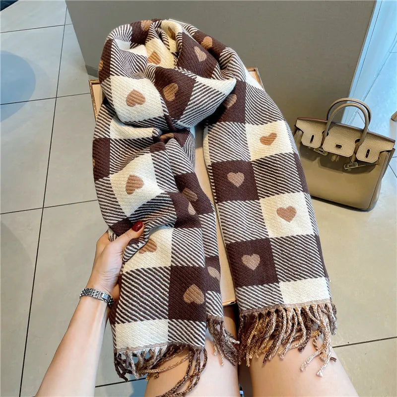 Heart-Knit Plaid Cozy Scarf