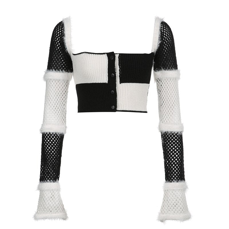 Patchwork Fishnet Sweater - Size Chart Included