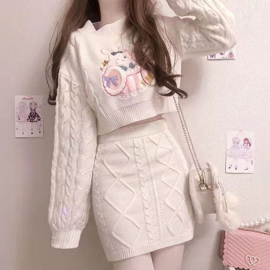 Off White Anime Rabbit Sweater Set