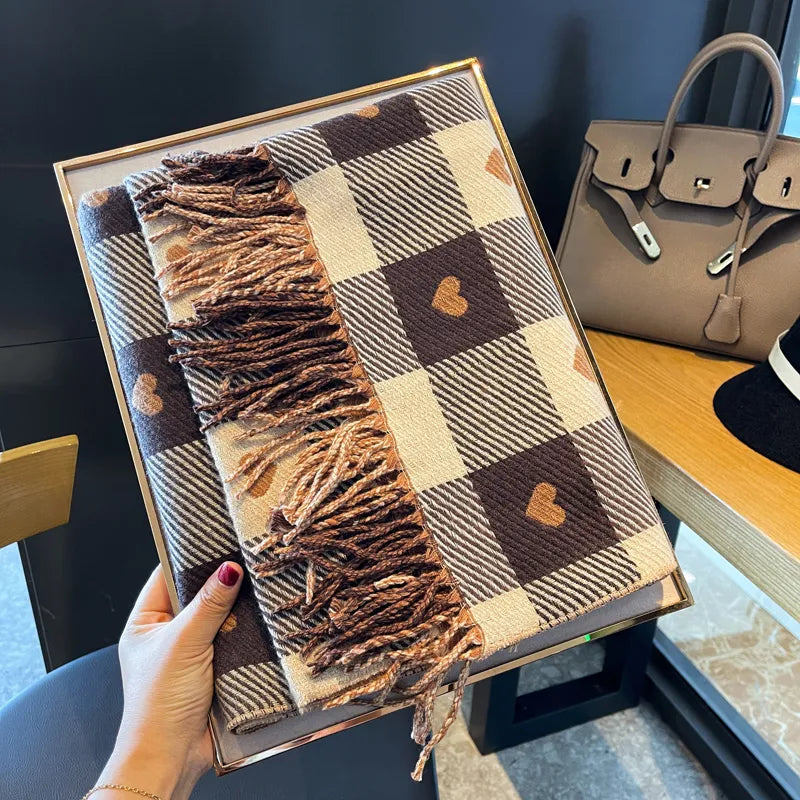 Heart-Knit Plaid Cozy Scarf