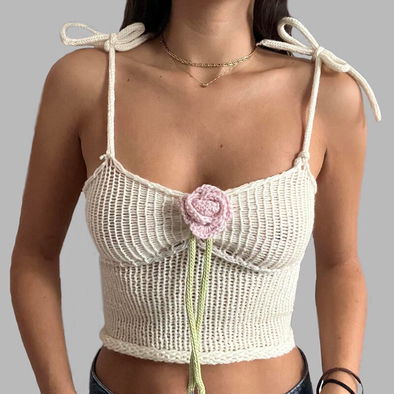 Knitted and Crocheted Flowery Cami Top