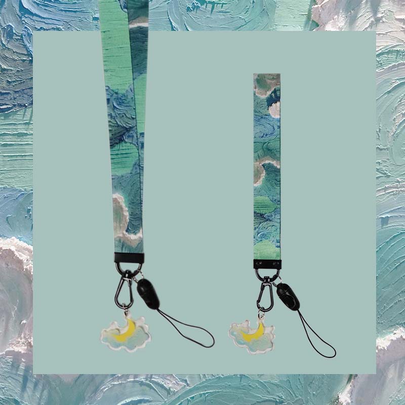 Teal Sky Lanyard Aesthetic Phone Straps Necklace for Keys Oil Painting Keychain Cute Wristlet (9)