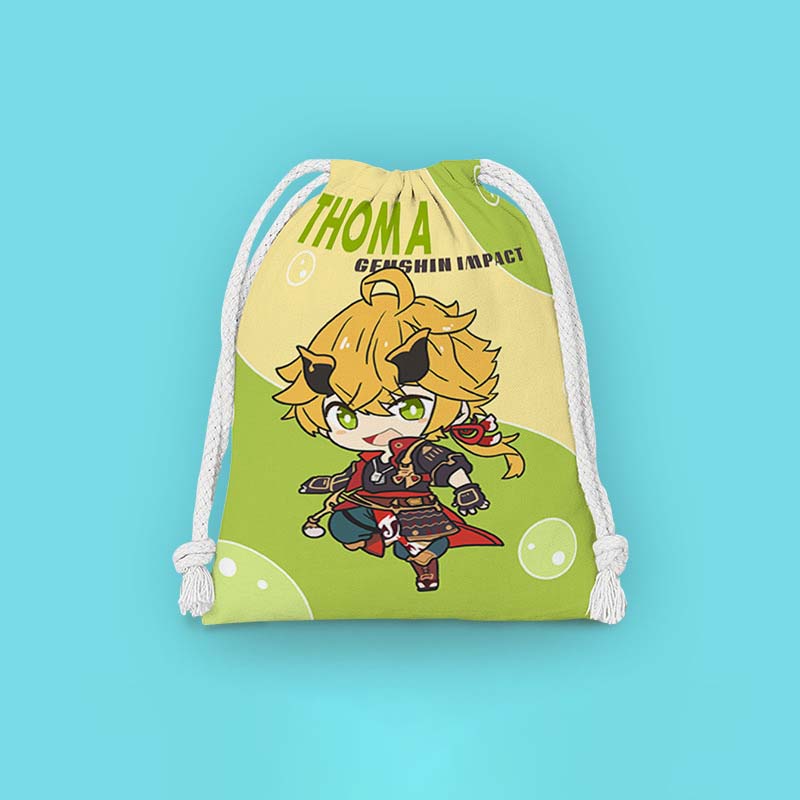 Thoma Genshin Impact Drawstring Bags Chibi Genshin Storage Bags Cosmetic Pouches (15)