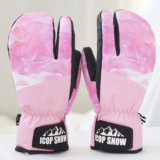 Waterproof Cute Ski Gloves Cartoon Kawaii Snowboard Mittens with Wrist Straps Cute Snow Gloves (3)