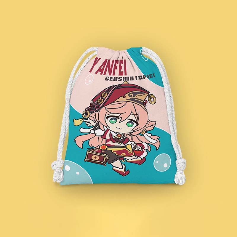 Yanfei Genshin Impact Drawstring Bags Chibi Genshin Storage Bags Cosmetic Pouches (5)