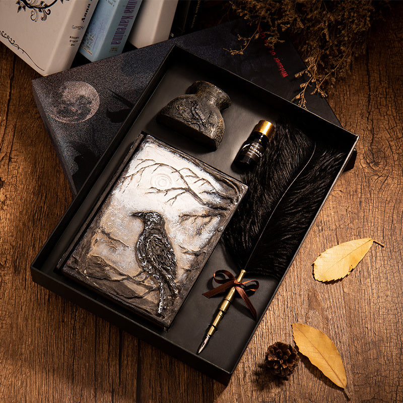 antique feather pen set calligraphy gift quill pen ink pen embossed journal (1)