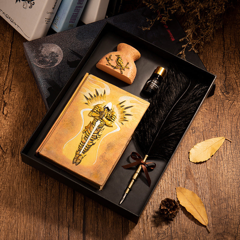 antique feather pen set calligraphy gift quill pen ink pen embossed journal (3)
