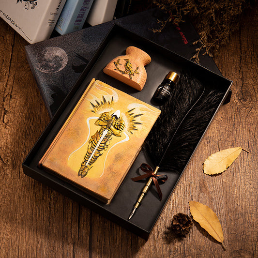 antique feather pen set calligraphy gift quill pen ink pen embossed journal (3)