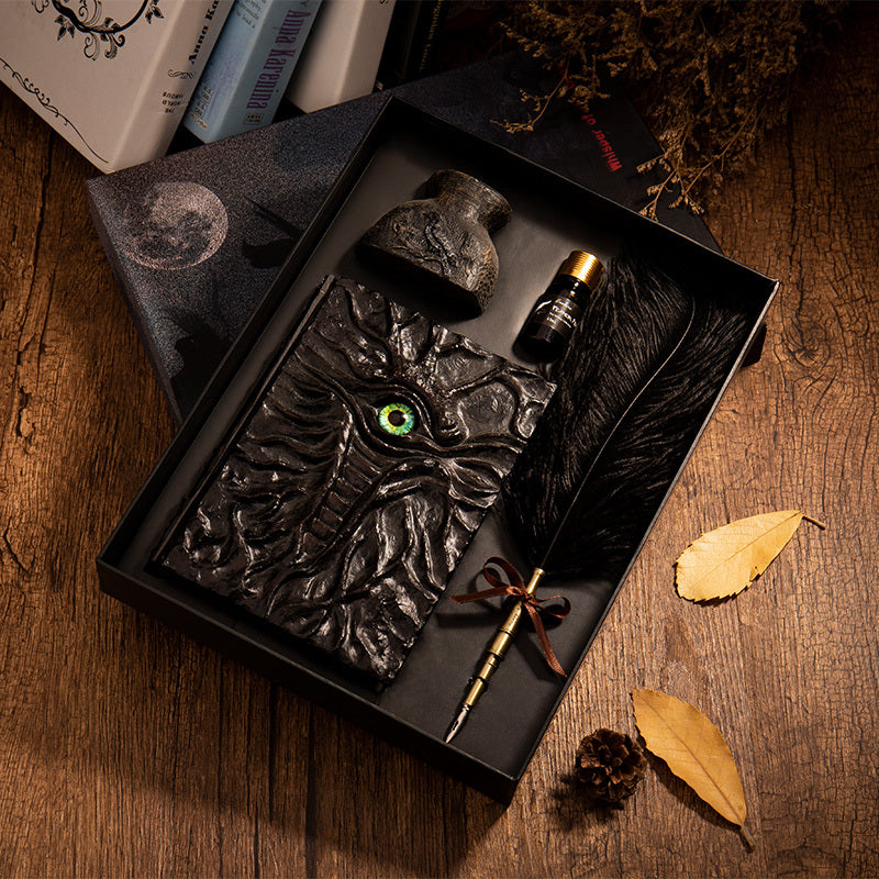 antique feather pen set calligraphy gift quill pen ink pen embossed journal (6)