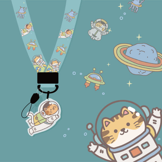 cat astronaut lanyard kawaii phone straps cute space art