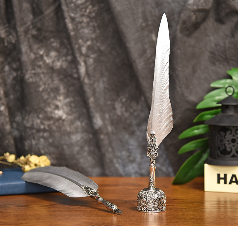 Metal Feather Quill Pen Set