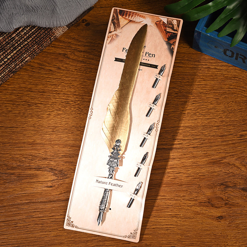 metal feather pen unique quill pen calligraphy gift handwriting ink pen (2)