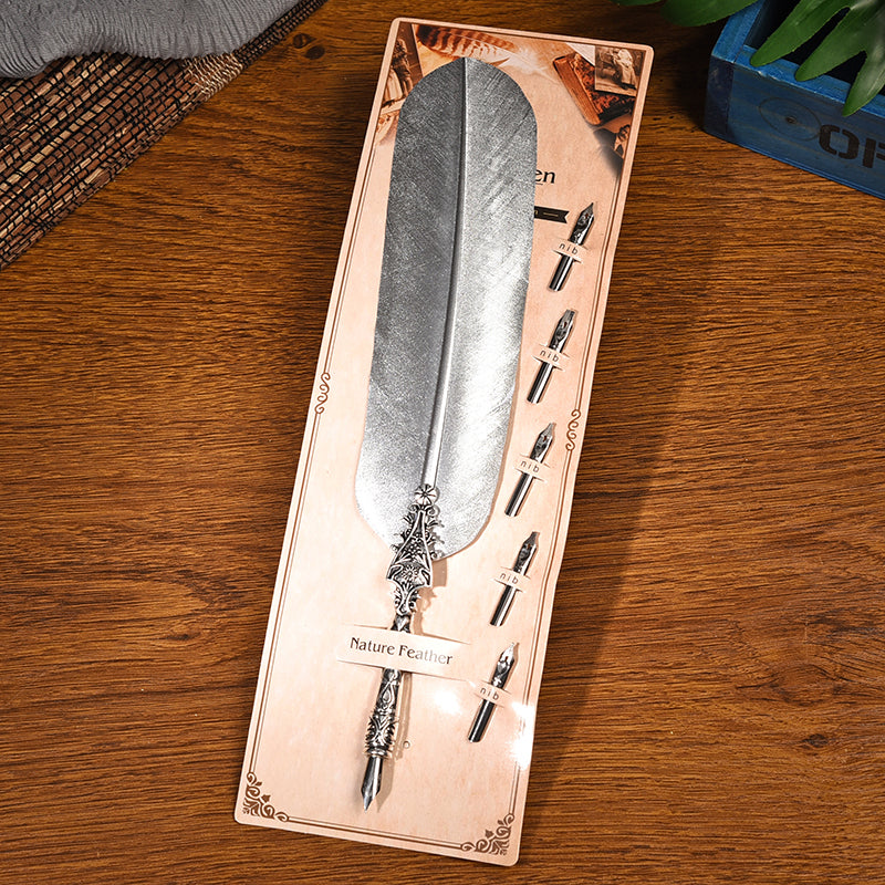 metal feather pen unique quill pen calligraphy gift handwriting ink pen (3)