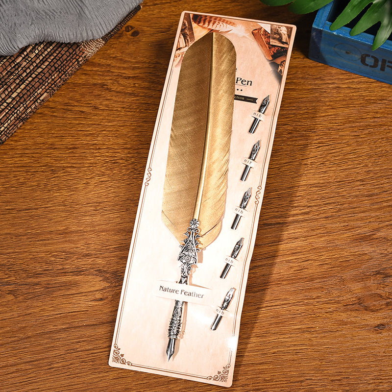metal feather pen unique quill pen calligraphy gift handwriting ink pen (8)