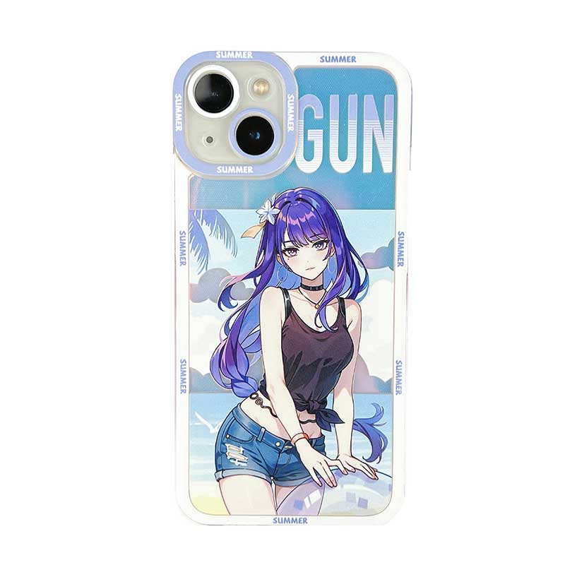 raiden-shogun Summer Genshin Impact Phone Case Modern Genshin Fanart Beach