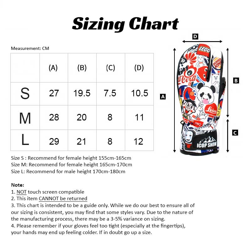 Snowboard Mittens with Cute Design